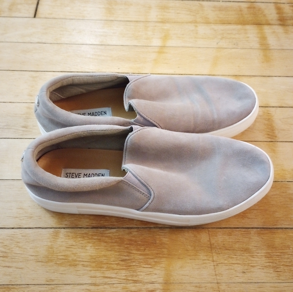 Steve Madden Gray Taupe Leather Slip-On Sneakers Women Size 10